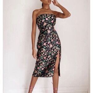 alluring dream navy blue floral mesh lace trumpet midi dress Ventura 90s inspired Midnight Navy Blue Mesh and Leaf Flocked Velvet Midi  Maxi Dress by Motel Rocks – Black Salt
